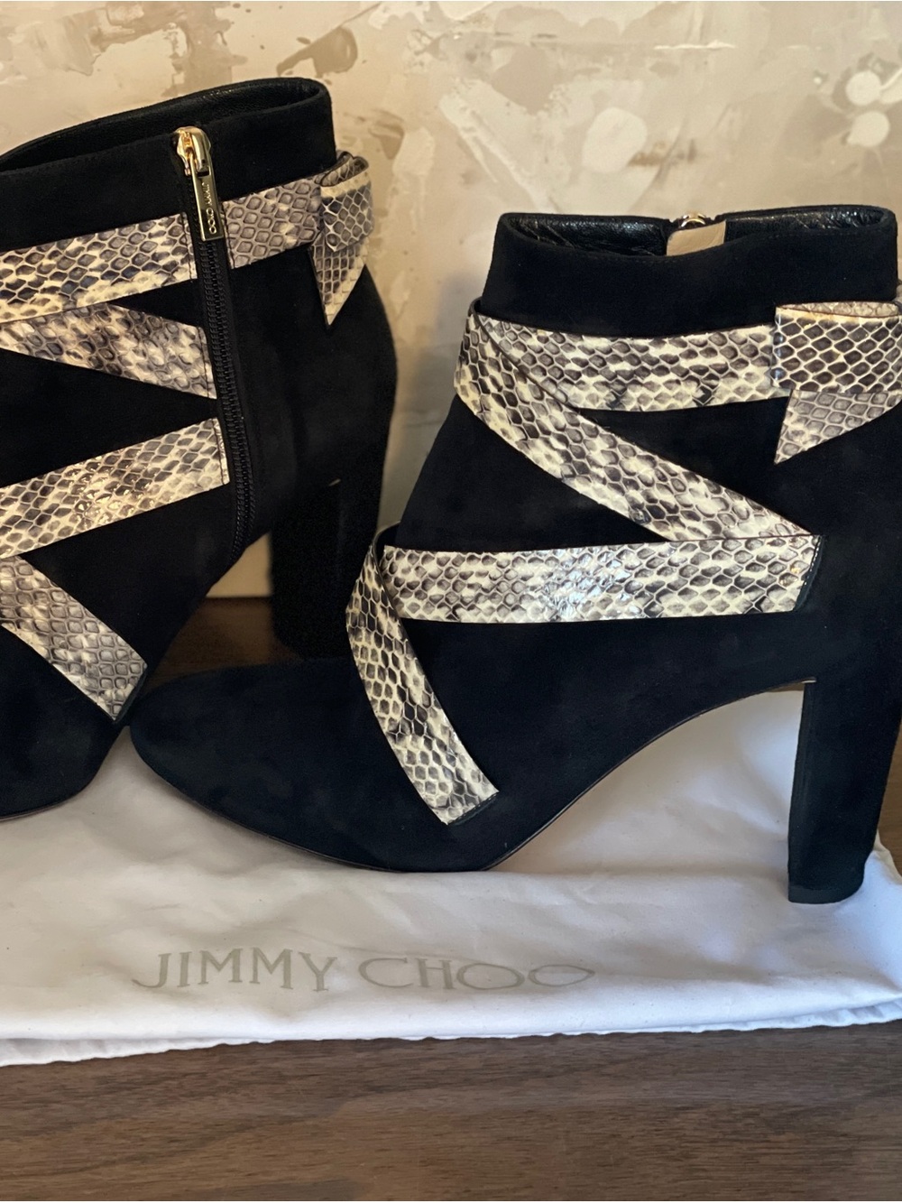 Jimmy Choo Black Suede Ankle Booties with Snake bow 🎀🐍